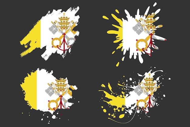 Drapeau Du Vatican Brush Splash Vector Set Pays Logo Atout Peinture Grunge Illustration Concept