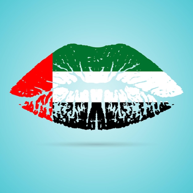Drapeau Des émirats Arabes Unis Rouge à Lèvres Sur Les Lèvres Isolé Sur Fond Blanc Illustration Vectorielle