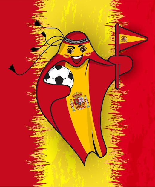 Vecteur drapeau de l'espagne avec le graphique vectoriel de la coupe du monde de la mascotte du qatar pour la conception de t-shirts