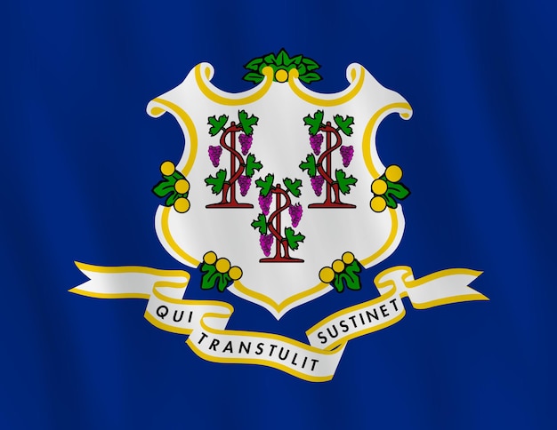 Drapeau de l'état américain du Connecticut avec effet ondulant, proportion officielle.