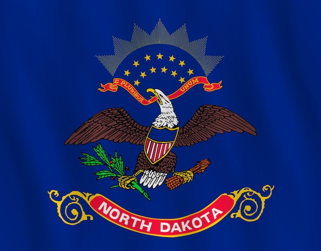 Drapeau de l'État américain du Dakota du Nord avec effet ondulant, proportion officielle.