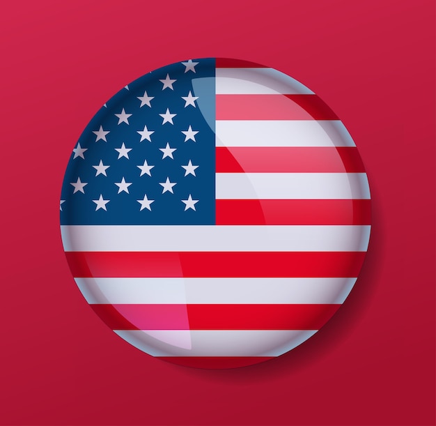 Vecteur le drapeau des états-unis d'amérique dans le bouton rond brillant de l'icône du concept d'élection présidentielle des états-unis