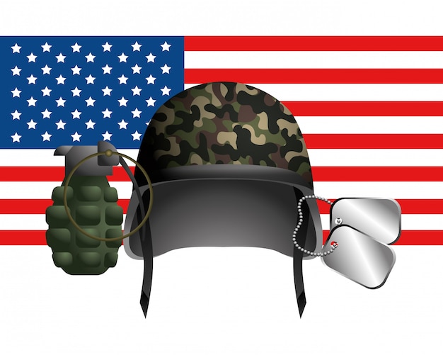 Vecteur drapeau des états-unis avec casque militaire