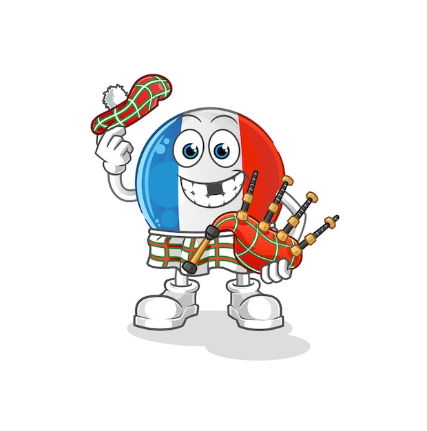 Vecteur drapeau français écossais avec vecteur de cornemuse. personnage de dessin animé