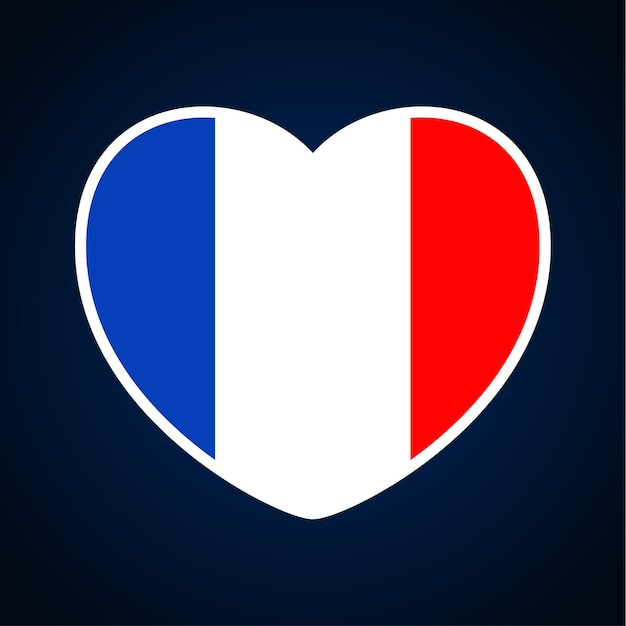 Drapeau De La France En Forme De Coeur. Icône Plat Coeur Symbole De L'amour Sur Le Drapeau National De Fond. Illustration Vectorielle.