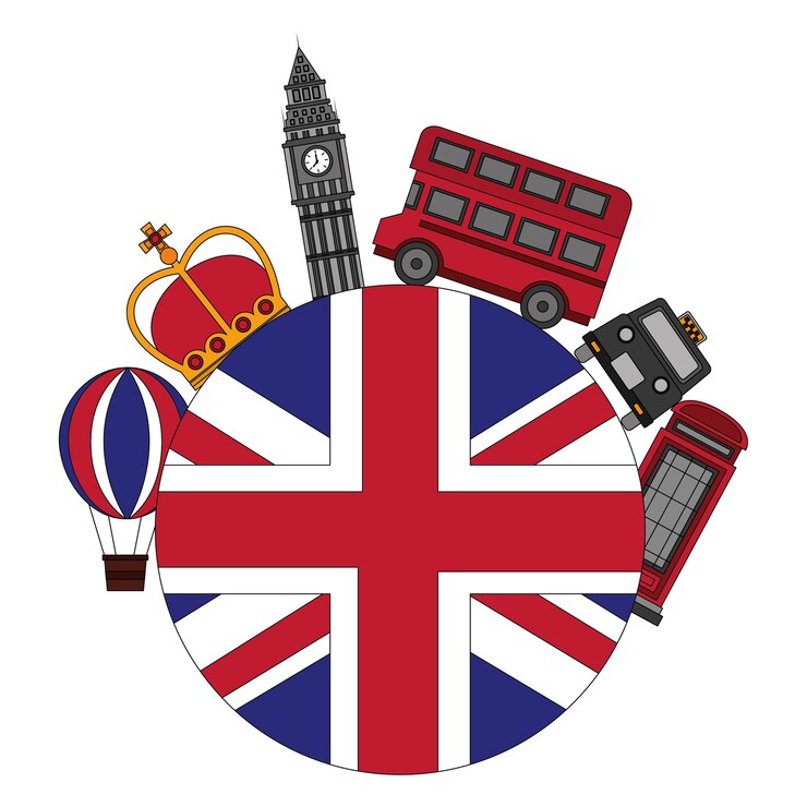 Vecteur drapeau de la grande-bretagne avec des icônes de londres