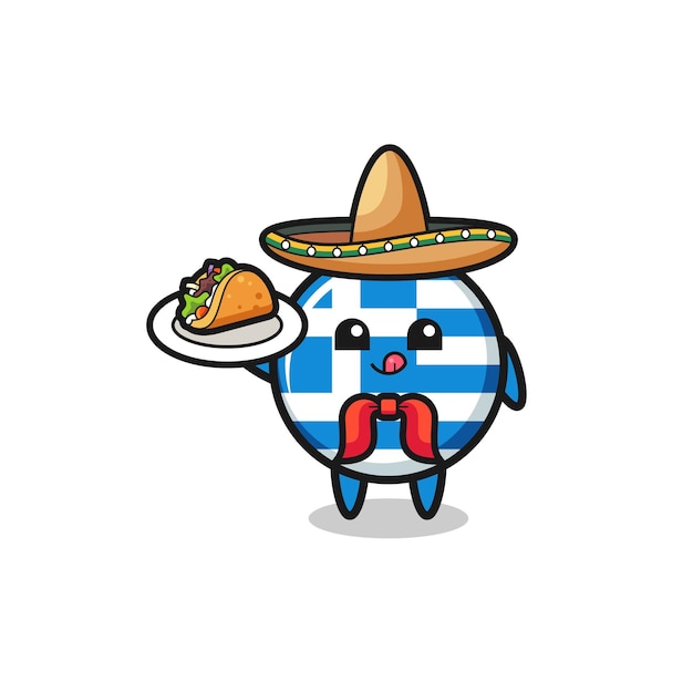 Drapeau De La Grèce Mascotte De Chef Mexicain Tenant Un Taco