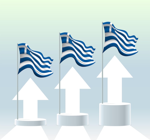 Drapeau De La Grèce Le Pays Est Dans Une Tendance Haussière Mât De Drapeau Ondulant Dans Des Couleurs Pastel Modernes