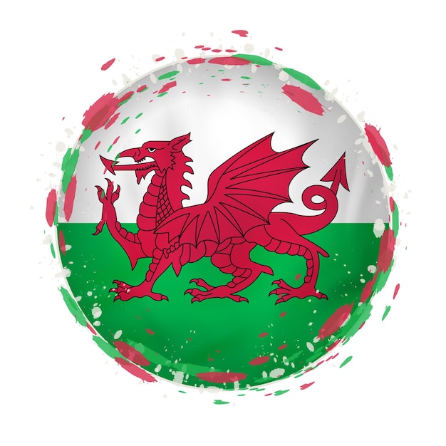 Drapeau grunge rond du Pays de Galles avec des touches de couleur du drapeau Illustration vectorielle