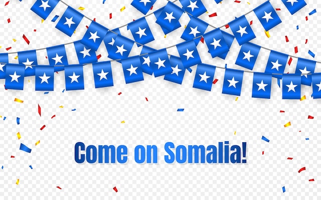 Drapeau De Guirlande De Somalie Avec Des Confettis Sur Fond Transparent, Accrocher Bunting Pour Bannière De Modèle De Célébration,