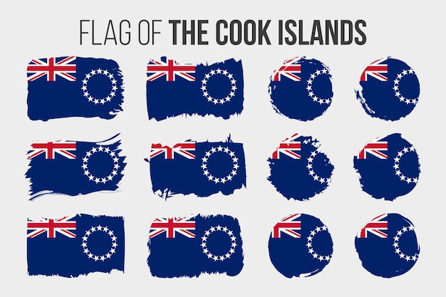 Drapeau des Îles Cook Illustration coup de pinceau et drapeaux grunge des Îles Cook isolés sur blanc