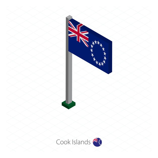 Drapeau Des îles Cook Sur Le Mât De Drapeau Dans La Dimension Isométrique Fond Bleu Isométrique Illustration Vectorielle