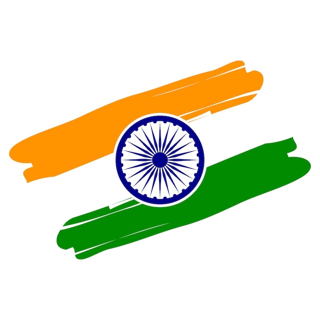 Vecteur drapeau indien coup de pinceau éclaboussure de tricolore orange safran vert blanc avec ashoka chakra