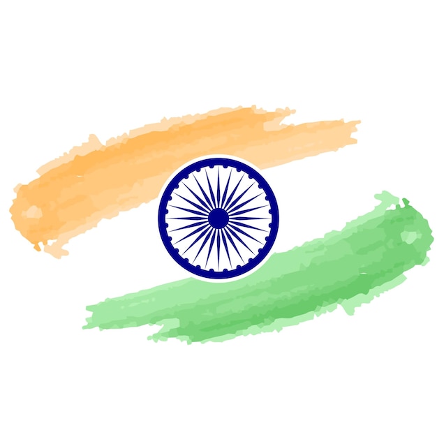 Vecteur drapeau indien coup de pinceau éclaboussure de tricolore orange safran vert blanc avec ashoka chakra