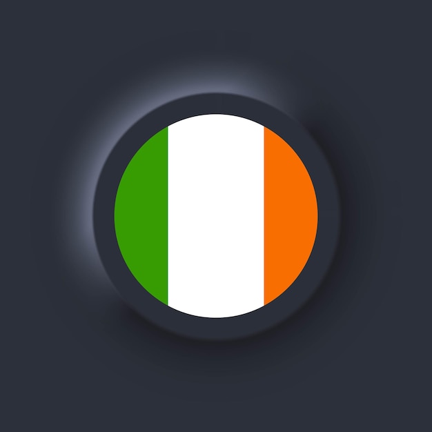 Vecteur drapeau de l'irlande. drapeau national de l'irlande. symbole irlandais. illustration vectorielle. eps10. icônes simples avec des drapeaux. neumorphic ui ux interface utilisateur sombre. neumorphisme