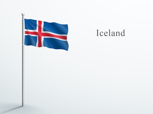 Vecteur drapeau de l'islande élément 3d agitant sur le mât en acier