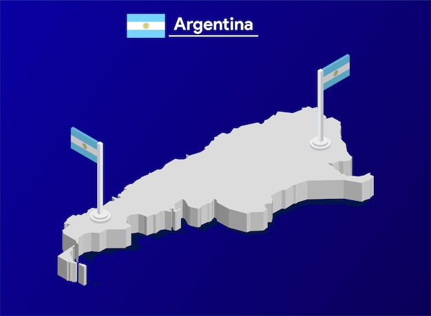 Le drapeau isométrique de l'Argentine et l'illustration de la carte