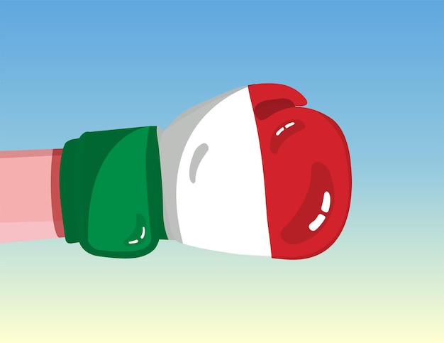 Drapeau de l'Italie sur le gant de boxe Confrontation entre pays au pouvoir concurrentiel