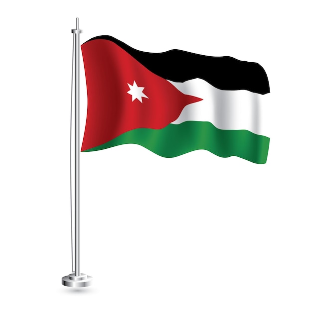 Drapeau jordanien isolé Vague réaliste drapeau du pays jordanien sur mât