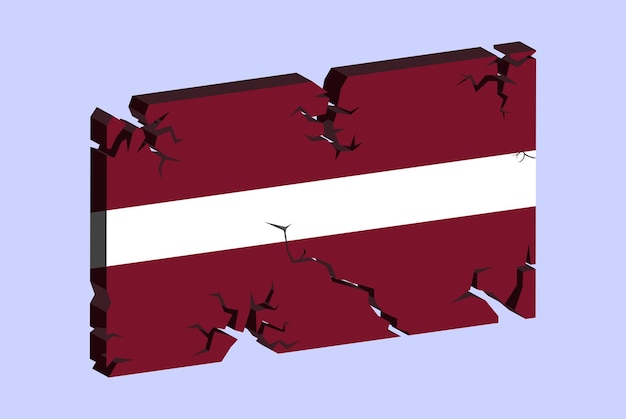 Drapeau De La Lettonie Sur Le Motif De Fracture De Vecteur De Mur Fissuré 3d Avec Le Concept De Problèmes De Texture Fissurée