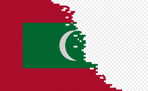 Drapeau des maldives sur le mur de briques cassées. Champ de drapeau vide d'un autre pays. Comparaison de pays.