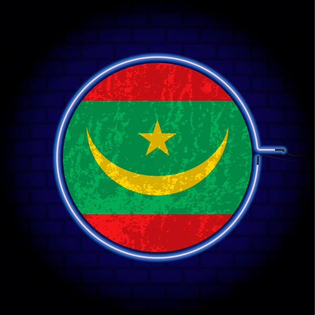 Vecteur drapeau mauritanien grunge néon sur fond de mur illustration vectorielle