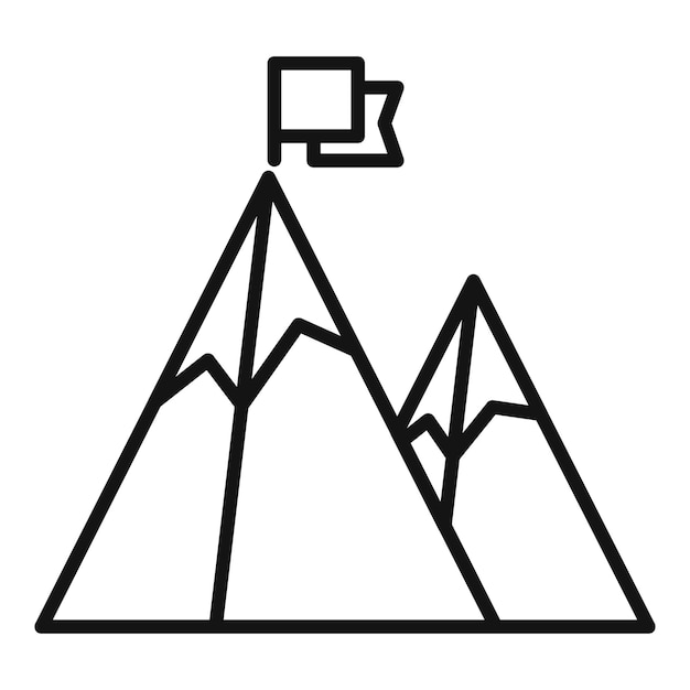 Drapeau Sur La Montagne Motivation Icône Contour Vecteur Top Carrière Peak Concept