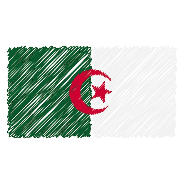 Vecteur drapeau national dessiné à la main de l'algérie isolé sur fond blanc illustration de style de croquis vectoriel