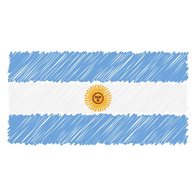 Drapeau national dessiné à la main de l'Argentine isolé sur fond blanc Illustration de style de croquis vectoriel