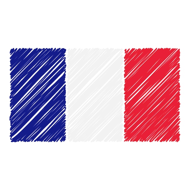 Drapeau National Dessiné à La Main De La France Isolé Sur Fond Blanc Illustration De Style De Croquis Vectoriel