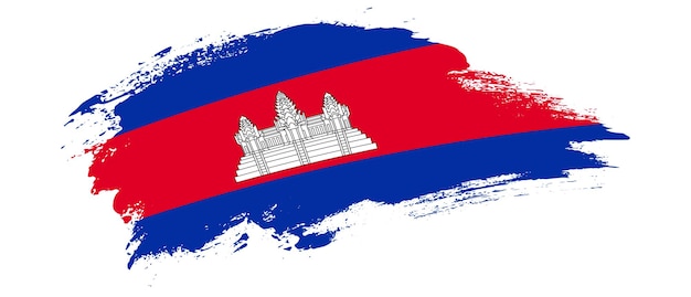 Drapeau national du cambodge avec effet de coup de pinceau de tache de courbe sur fond blanc