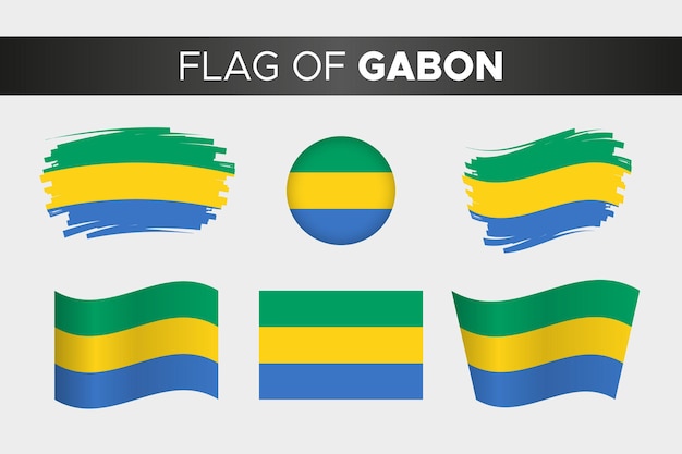 Drapeau National Du Gabon Dans Un Style De Bouton De Cercle Ondulé De Coup De Pinceau Et Un Design Plat