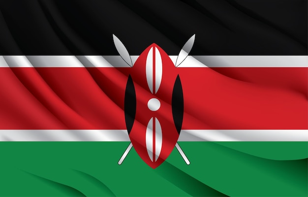 Drapeau national du Kenya agitant une illustration vectorielle réaliste