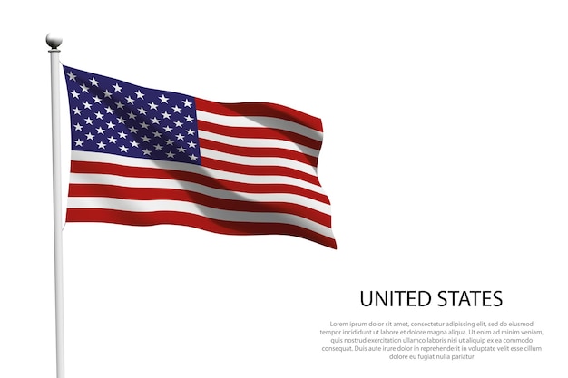 Drapeau national des États-Unis isolé agitant sur fond blanc