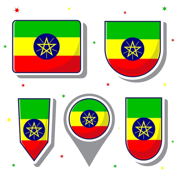 Vecteur drapeau national de l'éthiopie icône de dessin animé vectoriel mascotte paquets de paquets pays d'afrique de l'est icône du drapeau