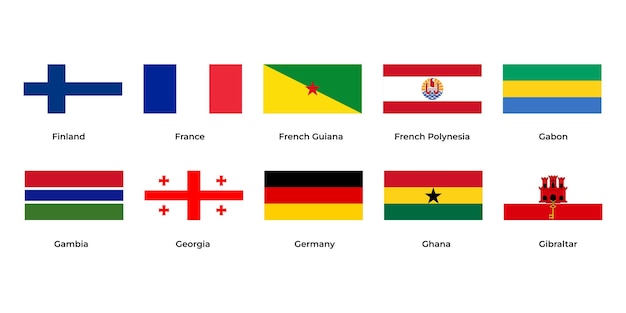 Vecteur drapeau national de la finlande france france guyane gabon gambie géorgie allemagne ghana gibraltar