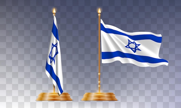 Vecteur le drapeau national d'israël rendu réaliste en 3d sur un fond transparent le drapeaux tourne dans la victoire