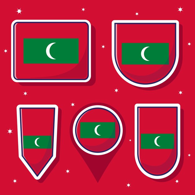 Vecteur drapeau national des maldives icône de dessin animé vectorielle mascotte paquets de paquets drapeau du pays d'asie du sud collection