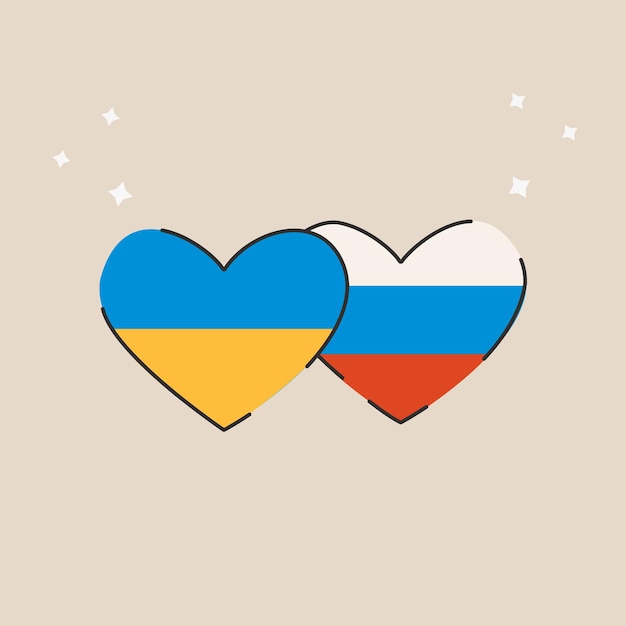 Drapeau National Russe Et Ukrainien En Forme De Coeur Concept De Paix Et De Trêve Arrêter La Guerre Non à La Guerre