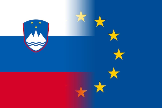 Drapeau National De Slovénie Avec Un Drapeau De L'union Européenne Douze étoiles D'or Identité Et Unité Avec Un Membre De L'ue Depuis Le 1er Mai 2004 Illustration Vectorielle à Plat