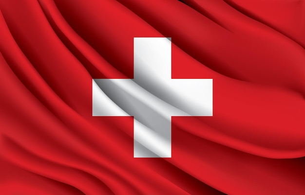 Drapeau National Suisse Agitant Une Illustration Vectorielle Réaliste