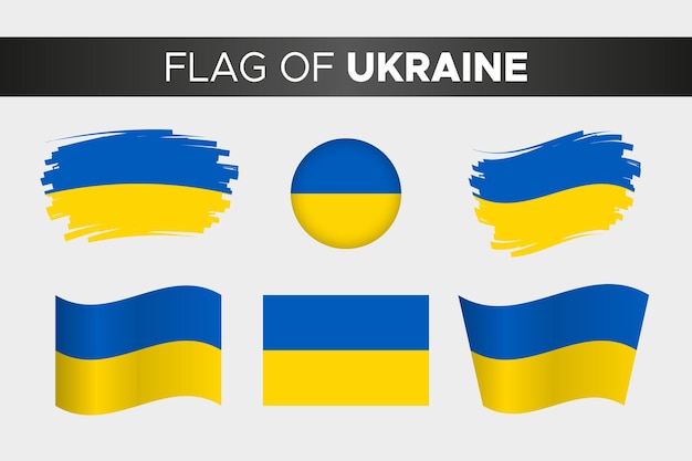 Drapeau national de l'ukraine dans un style de bouton de cercle ondulé de coup de pinceau et un design plat