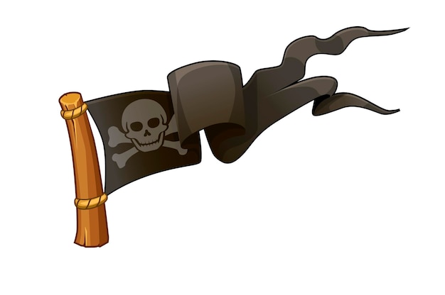 Vecteur drapeau noir pirate, crâne avec os pour le jeu. illustration vectorielle du jolly roger, icône du drapeau.