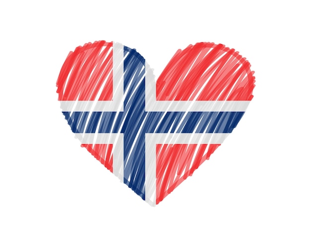 Vecteur drapeau de norvège en forme de coeur.