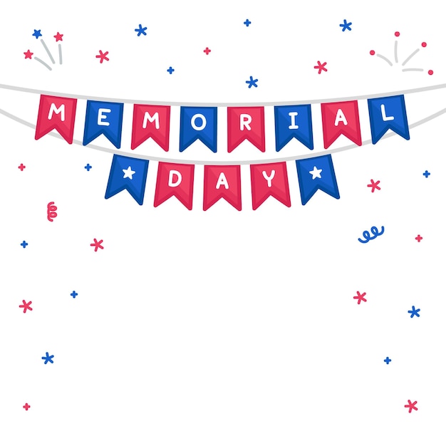 Drapeau à L'occasion De La Fête De L'indépendance Américaine Ou Mémorial Kawaii Doodle Illustration Vectorielle Plane