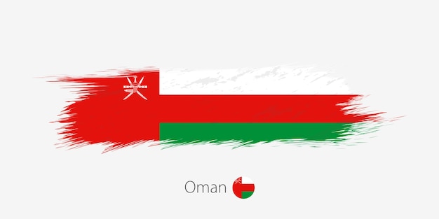 Drapeau d'Oman grunge coup de pinceau abstrait sur fond gris