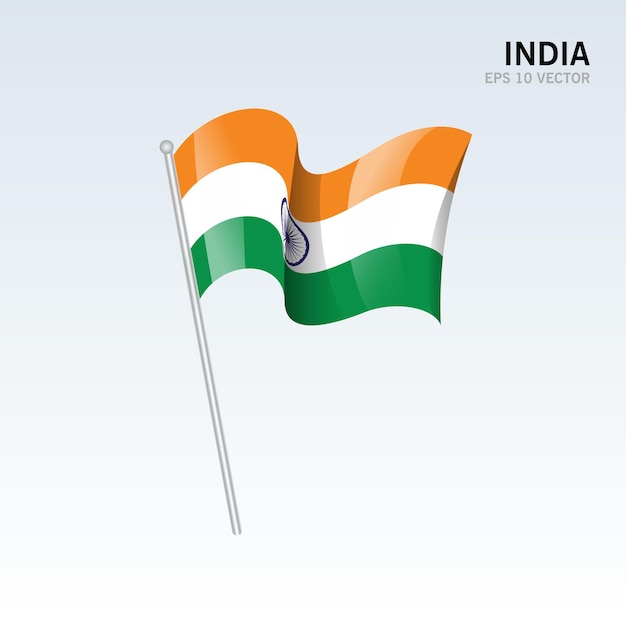 Drapeau ondulant de l'Inde isolé sur gris