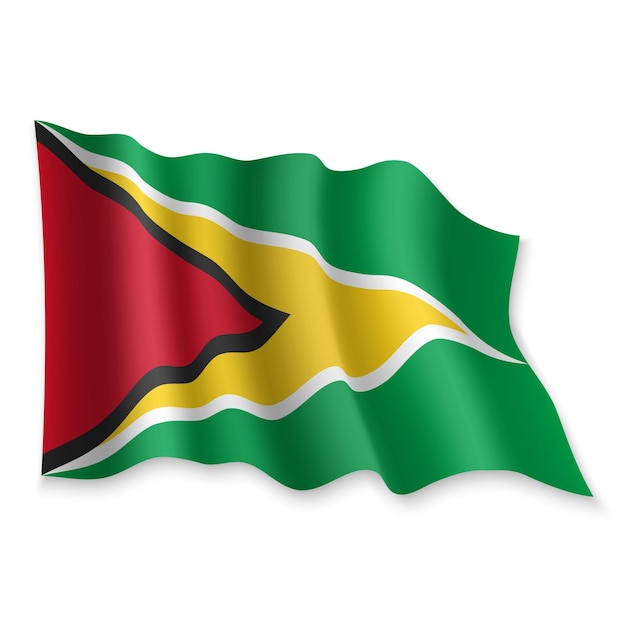 Drapeau ondulant réaliste 3D de la Guyane sur fond blanc