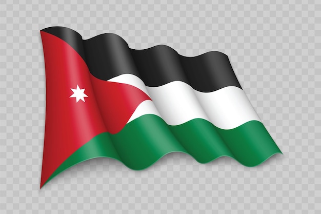 Drapeau ondulant réaliste 3D de la Jordanie