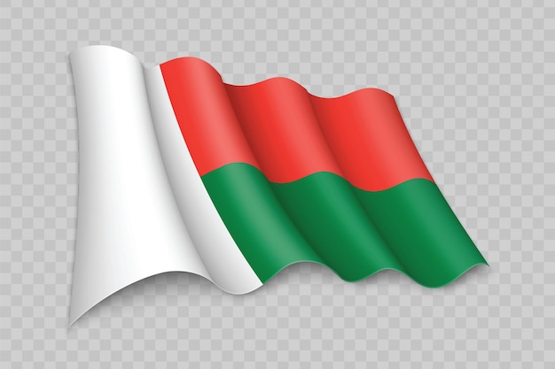 Vecteur drapeau ondulant réaliste 3d de madagascar